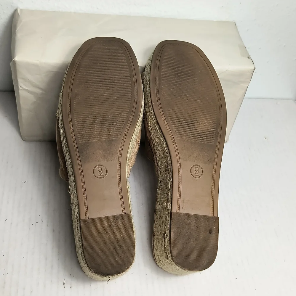 a.new.day Mavis Size 9 Tan Espadrille Wedges Slide Sandals Shoes Boho